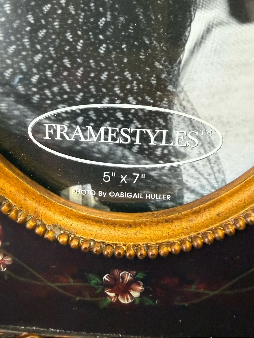 Vintage Painted Floral and Ornate Gold Trim Heavy Picture Frame.